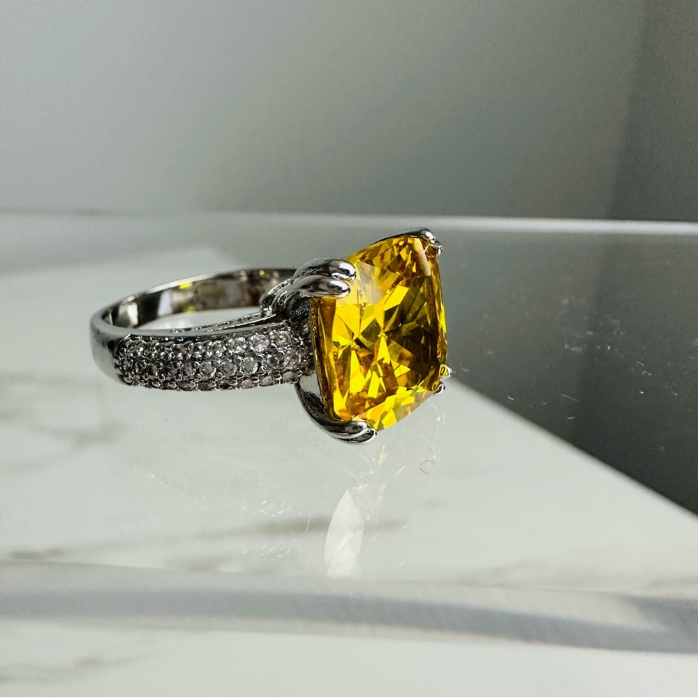 Sterling Silver Yellow Cz Statement Ring Pav Acce… - image 6